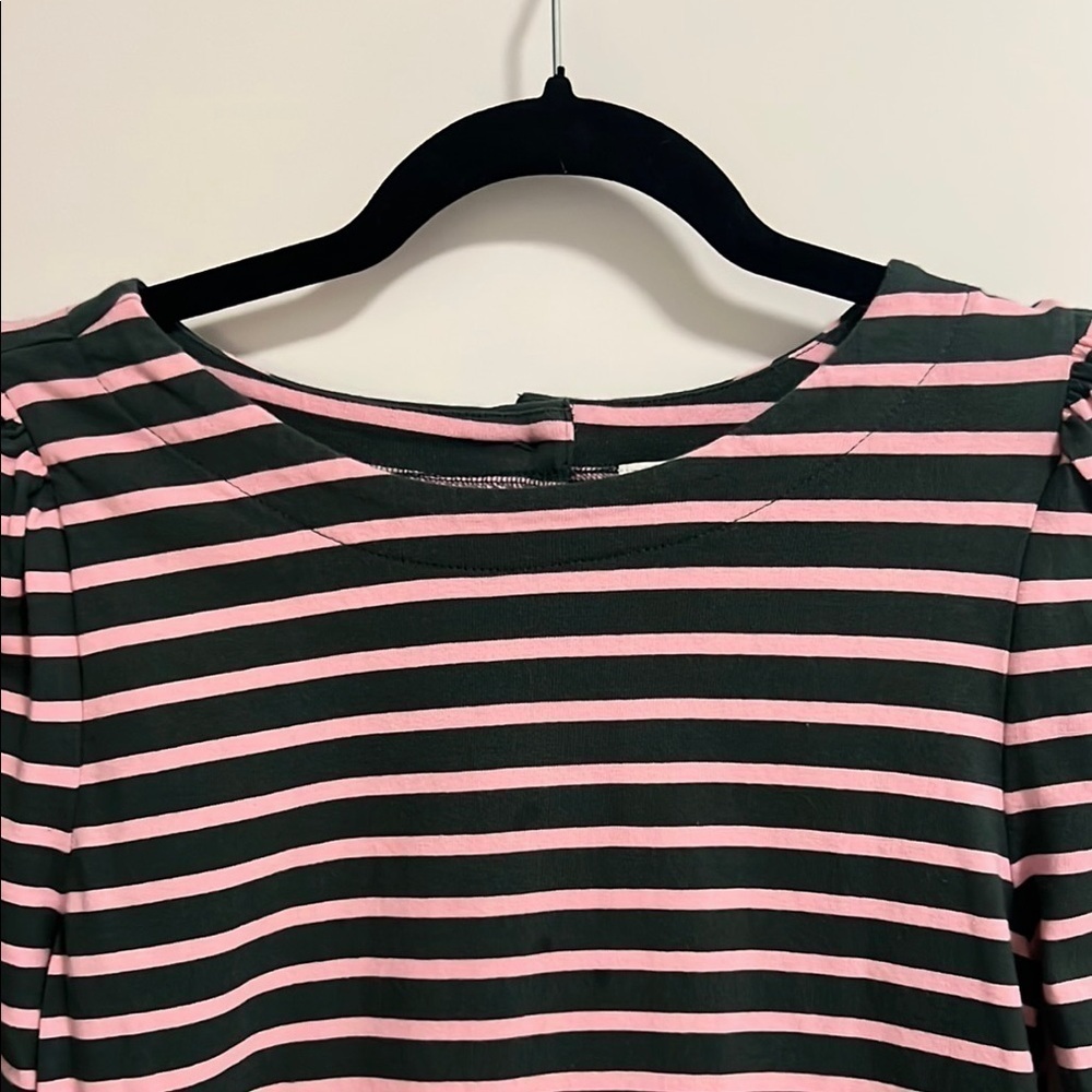 J. Crew Striped Pink and olive green J.Crew Women's Top - Small - Picture 2 of 7